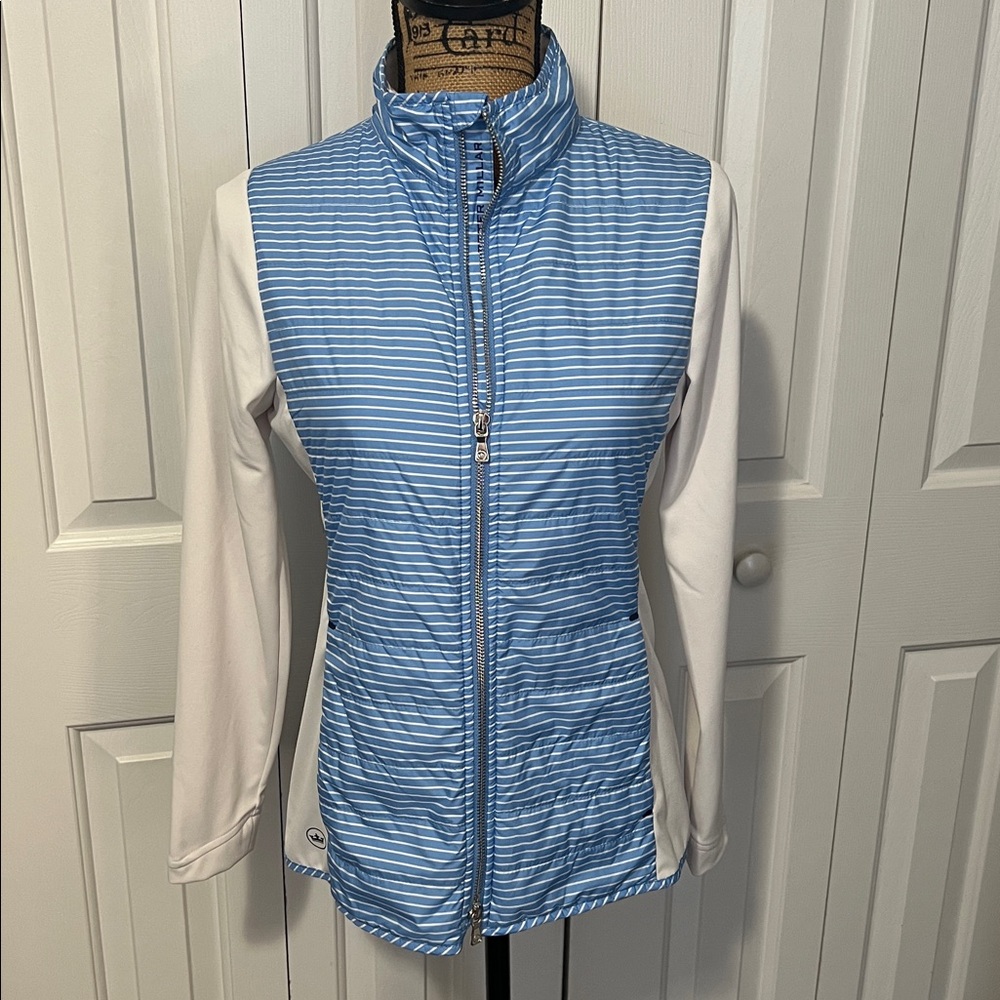 Peter Miller Light Blue & White Striped Lightweight Jacket